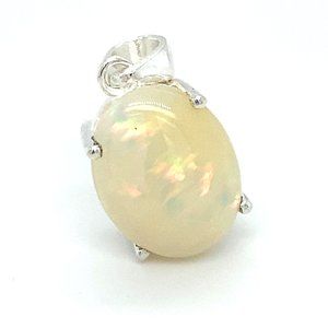 White Opal 6.20ct Platinum Solid Silver Pendant